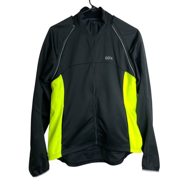 Gore Cycling Jacket Womens Size XL C3 Windstopper Full Zip Off Sleeves Hi Vis - Picture 1 of 12